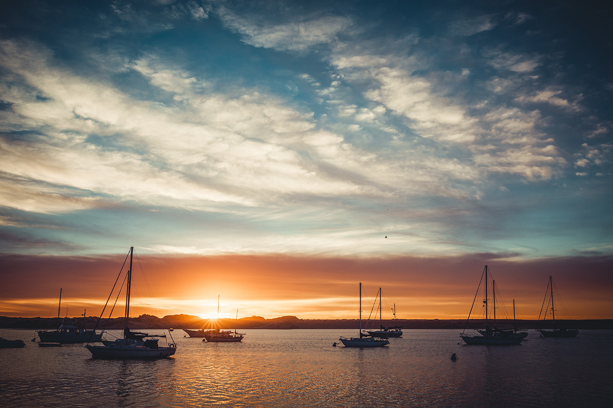 Morro Bay harbor at sunset California