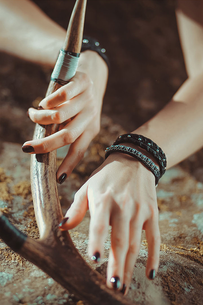 Moondust jewelry inspired by Sami Lappish traditions, close up on bracelet