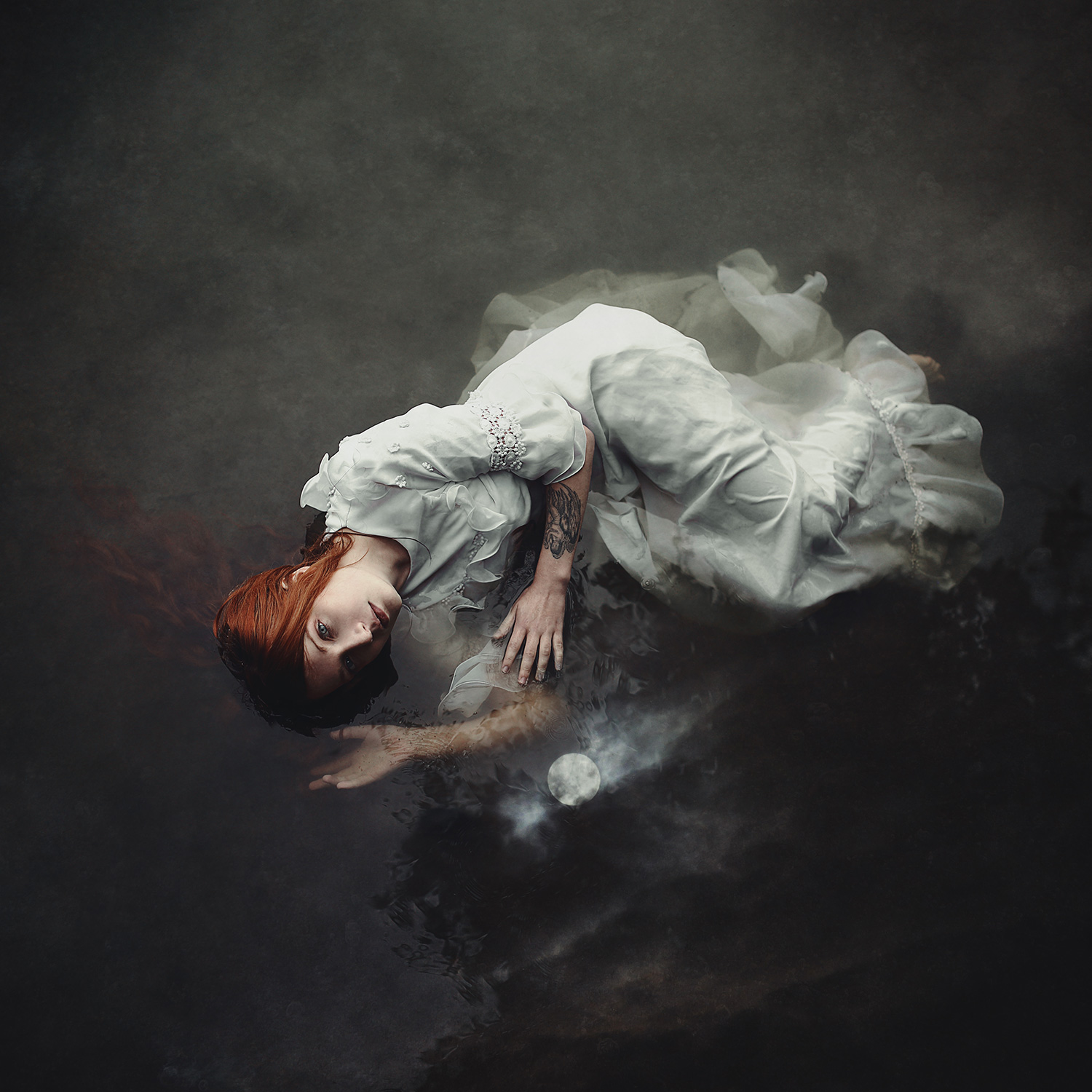 Raphaelle Monvoisin Touch of a Light, portrait in a lake, full moon reflection