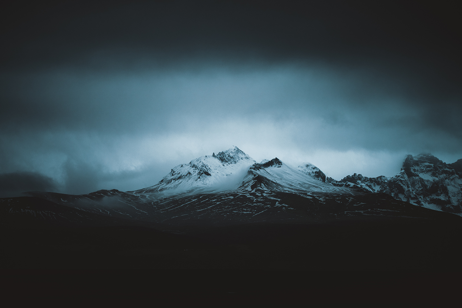 iceland blue mountain winter season dark